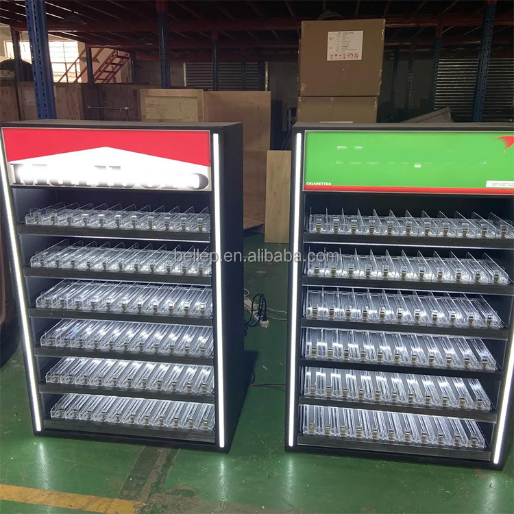 USA America gas station Smoke Shop Cigarettes Cabinet Cigarette Rack Display With Led Light And Lock Design