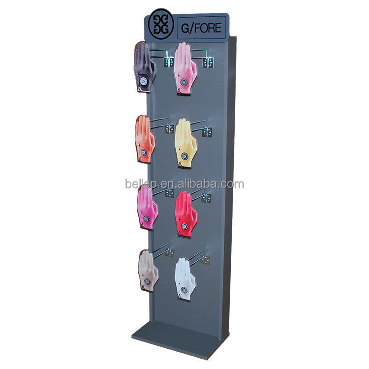 Floor Standing Metal Display Rack Shelf Hanging Golf Glove Display Stand With Hooks