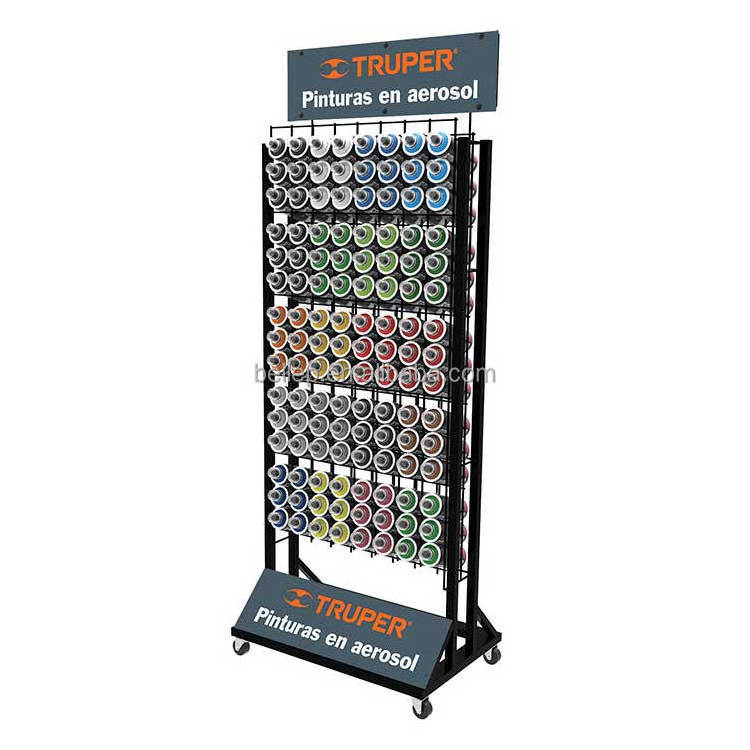 Floor Metal Spraycan Stand Spray Paint Aerosol Can Display Rack With Wheel