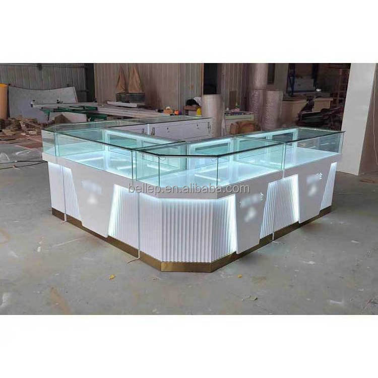 Modern Shopping Mall Jewelry Kiosk Glass Jewellery Cabinet Jewelry Display Showcase