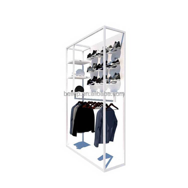 Multipurpose White Metal Display Rack Shoe Shelf Clothes Rack For Clothing Store