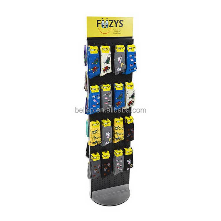 Multipurpose Metal Pegboard Display Rack Retail Store Double Sided Floor Sock Display Stand