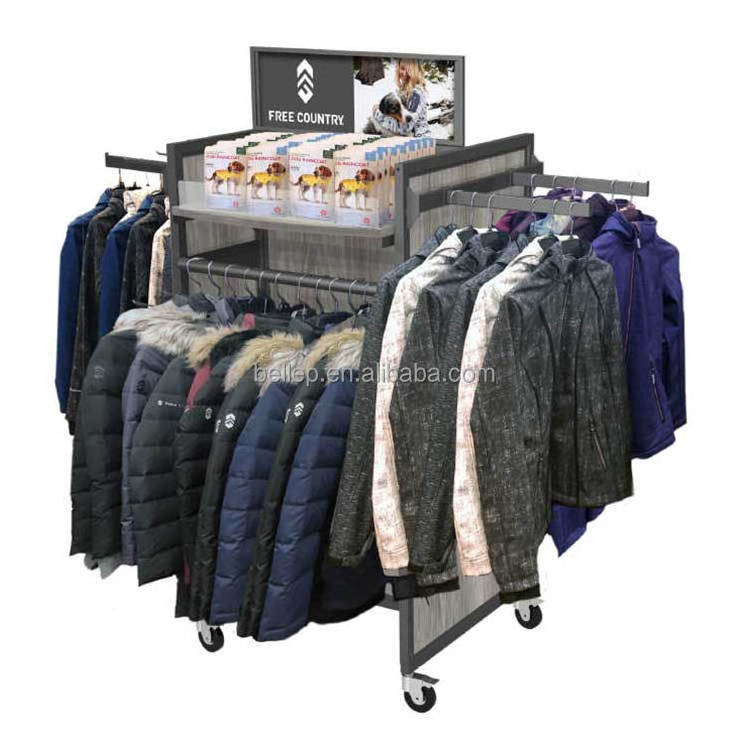 Mobile Gondola Shelves Clothing Store Display Stand Metal Hanging t Shirt Display Racks