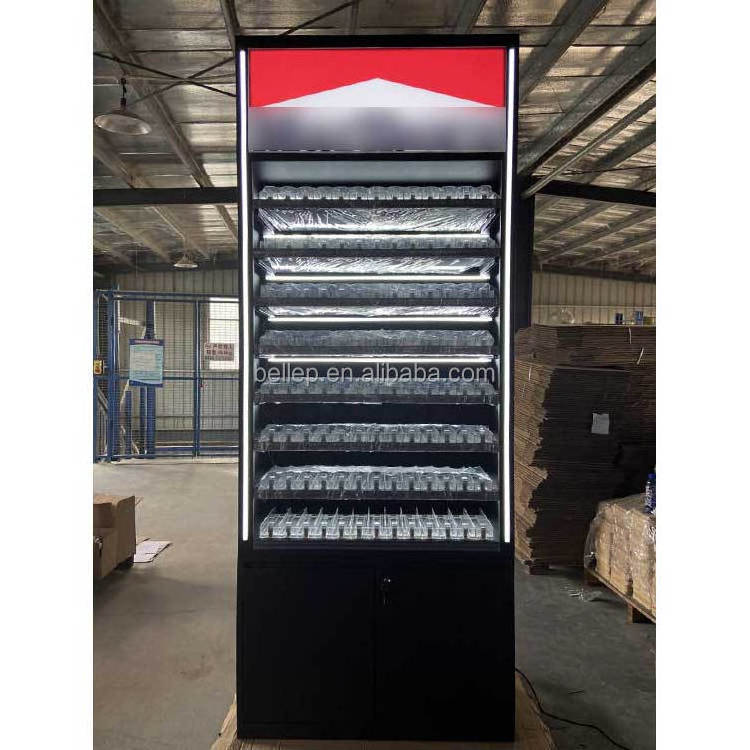 USA America gas station Smoke Shop Cigarettes Cabinet Cigarette Rack Display With Led Light And Lock Design