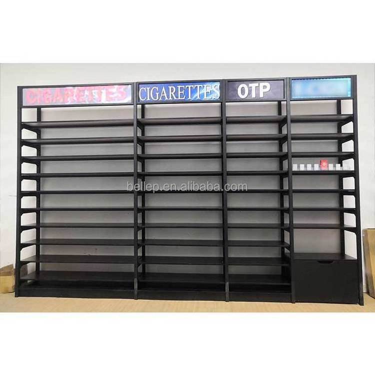 Floor Standing Metal Cigarette Rack Tobacco Display Cabinet With Cigarette Shelf Pusher