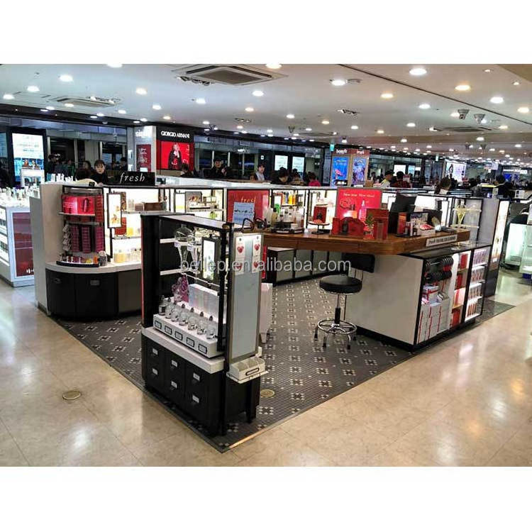 Modern Commercial Cosmetics Retail Store Interior Design Ideas Customized Wooden Display Design for Shopping Mall Makeup Kiosk