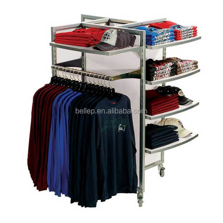 Mobile Gondola Shelves Clothing Store Display Stand Metal Hanging t Shirt Display Racks