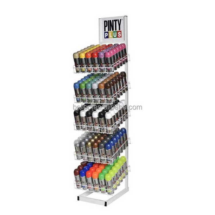 Floor Metal Spraycan Stand Spray Paint Aerosol Can Display Rack With Wheel