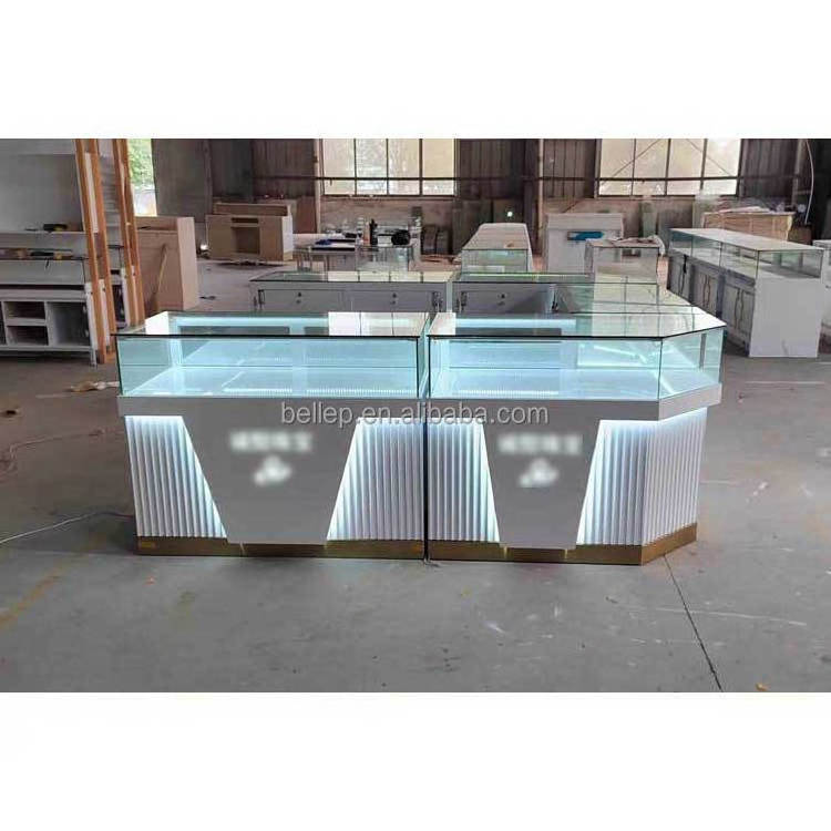 Modern Shopping Mall Jewelry Kiosk Glass Jewellery Cabinet Jewelry Display Showcase