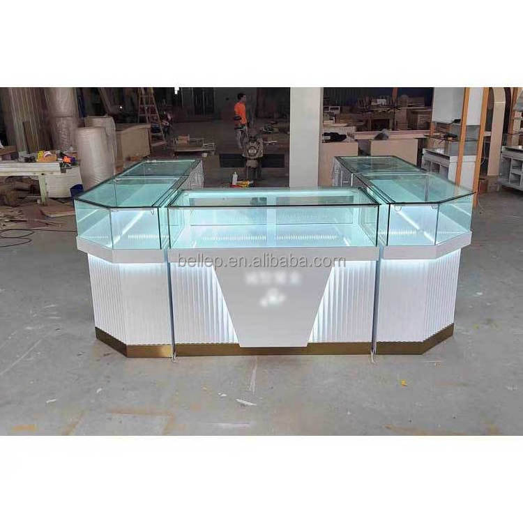 Modern Shopping Mall Jewelry Kiosk Glass Jewellery Cabinet Jewelry Display Showcase