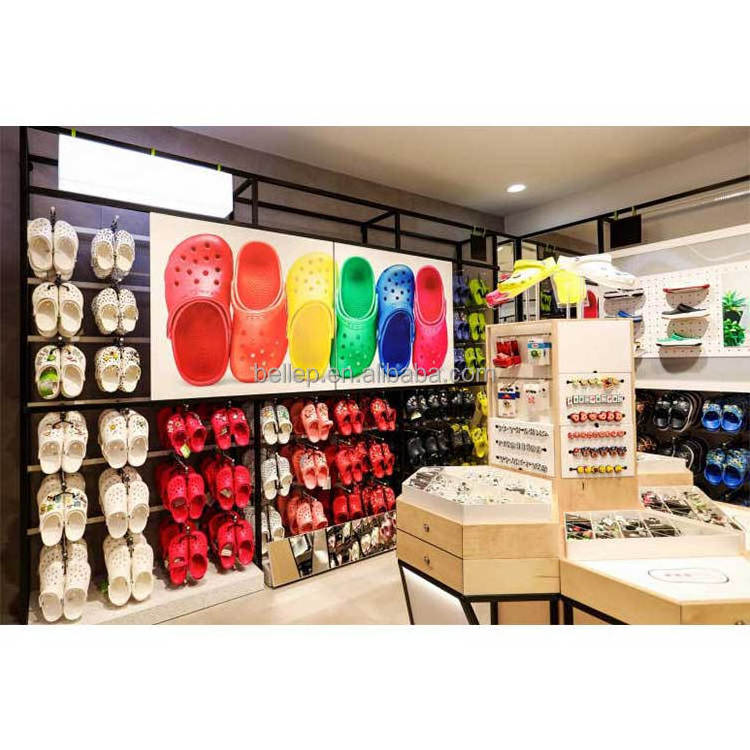 Custom Retail Sandal Shoe Store Furniture Design Wooden Footwear Wall Cabinet Leather Shoes Shop Display