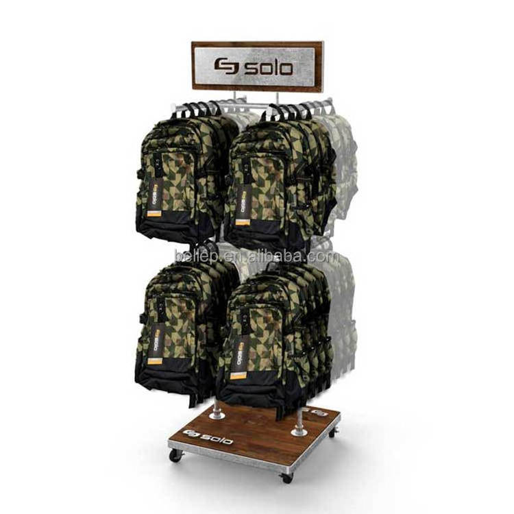 POP Display Rack Manufacturer Fashion Shop Metal Display Rack Retail Store School Bag Backpack Notebook Bag Display Stand