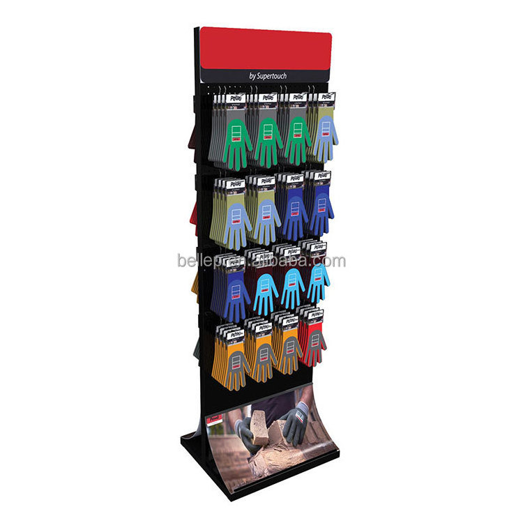 Floor Standing Metal Display Rack Shelf Hanging Golf Glove Display Stand With Hooks