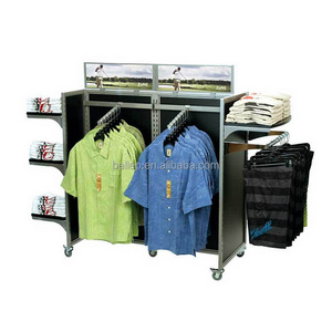 Mobile Gondola Shelves Clothing Store Display Stand Metal Hanging t Shirt Display Racks