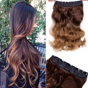 Hot sell  Hot Selling Ombre Full Head Curly Wave Clips in on Synthetic Hair Extensions Hair pieces for Beauty Women