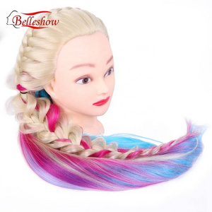 Hot sell Wholesale Afro Silky Straight Training Manikin Head With Hair Synthetic Doll Head  Rainbow Training Mannequin Head