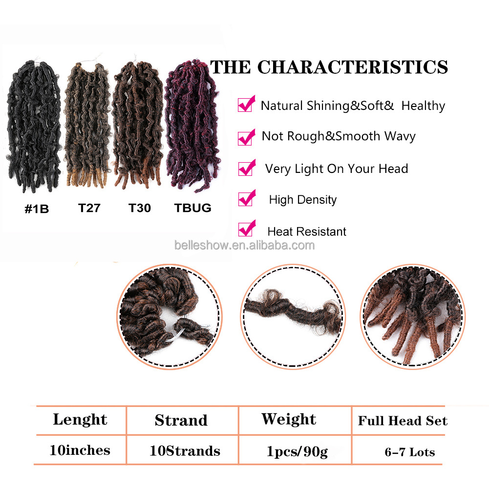 10 Inch 10 Strands/Pack Soft Butterfly Faux Locs Crochet Hair Pre Looped Distressed Locs Crochet Braid Distressed Butterfly Locs