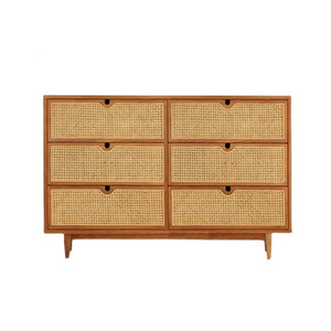 Rattan Furniture Bedroom Wooden Storage Chest 6 Drawers Living Room Rattan Cabinet