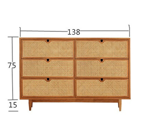 Rattan Furniture Bedroom Wooden Storage Chest 6 Drawers Living Room Rattan Cabinet