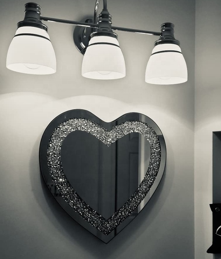 Hot Mirror Wall Decorations Espejo Corazon Silver Crystal Diamond Heart Shaped Mirror for Home