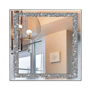 Wholesale Square Silver Spiegel Wand Diamond Edge Diamond Crystal Mirror Home Luxury Rhinestone Glass Decor Mirrors For Wall