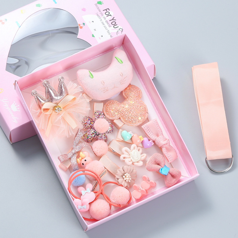 BELLEWORLD Wholesale Fast shipment Fashion 18pcs bowknot hair clips sets box packing gift for kids