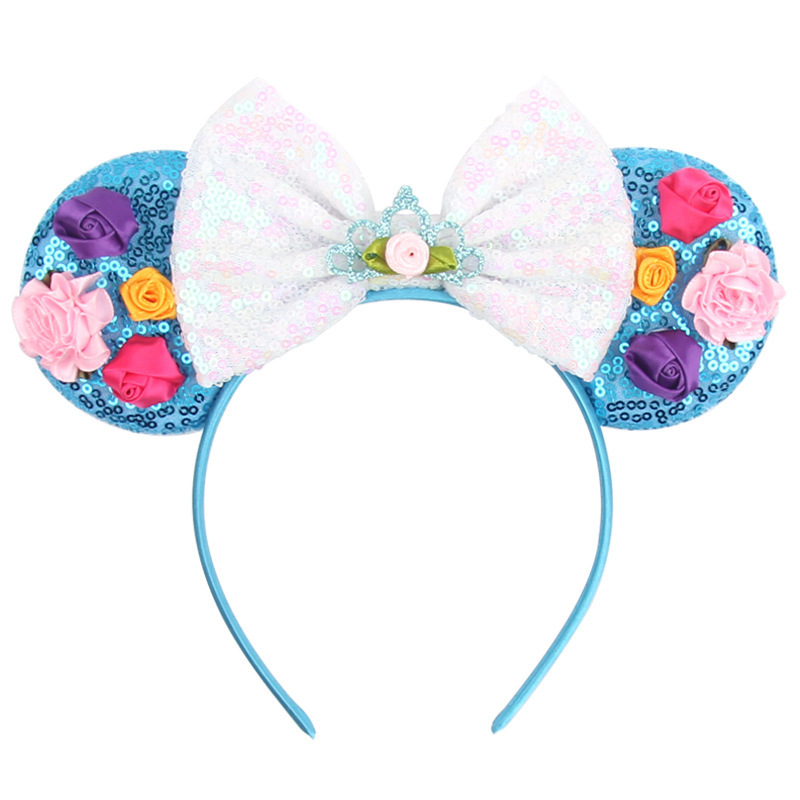 BELLEWORLD Full Sequins Mouse Ears Headband rose flower Bows Hairband for Kids Headwear of Cosplay Party Hair Accessories