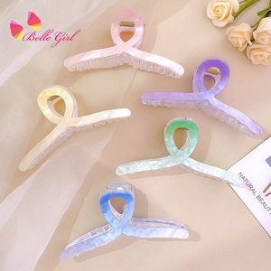 BELLEWORLD Customized gradient colors acetate plastic cross large size hair jaw clips transparent shark clip women hair claws