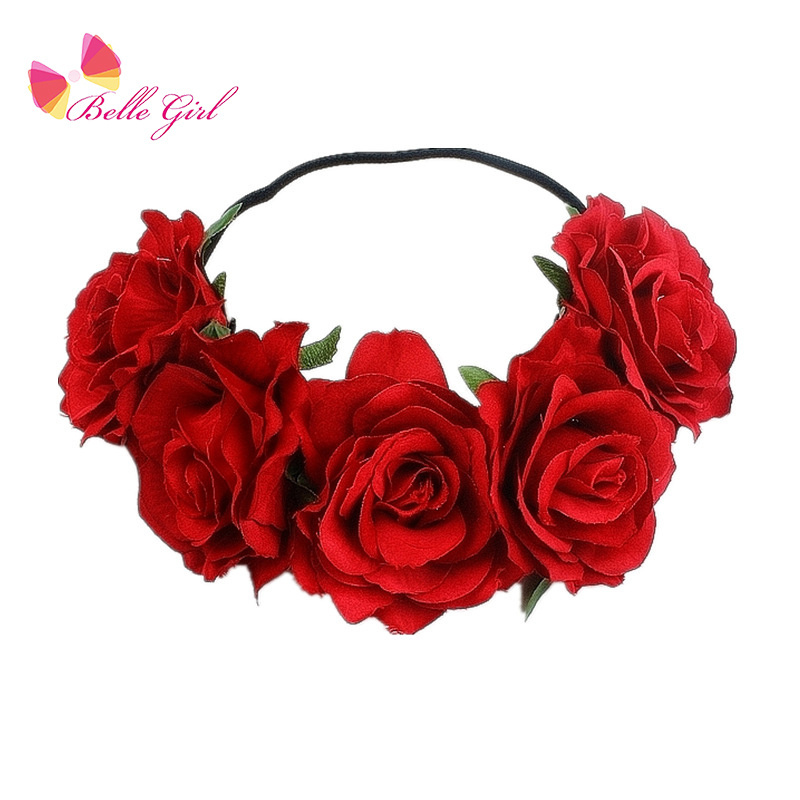 BELLEWORLD CUSTOM Handmade Floral Crown Rose Flower Headband Hair Garland Wedding Headpiece