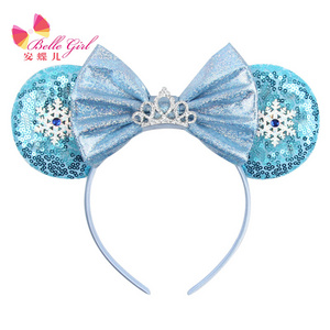 BELLEWORLD 21colors Full Sequins Mouse Ears Headband butterfly bow hairbands for Kids princess of Cosplay Party Hair Accessories