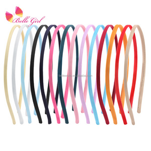 BELLEWORLD Wholesale 14colors Solid Satin Covered Headband DIY 5mm Width metal Hairband for Kid suppliers