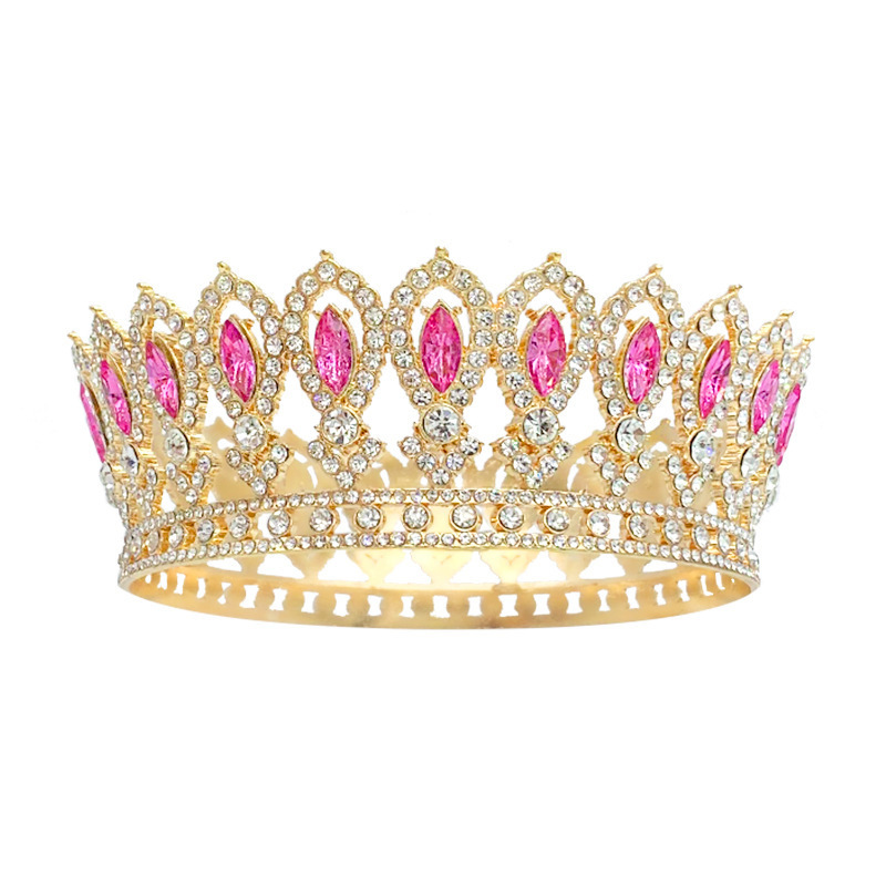 BELLEWORLD factory hot selling full round pageant crowns coronas y tiaras blonde Princess Royal Bride large pageant crowns