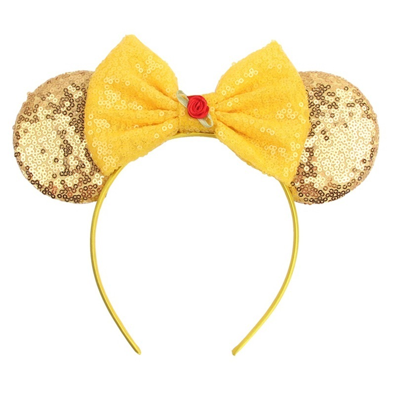 BELLEWORLD Full Sequins Mouse Ears Headband rose flower Bows Hairband for Kids Headwear of Cosplay Party Hair Accessories