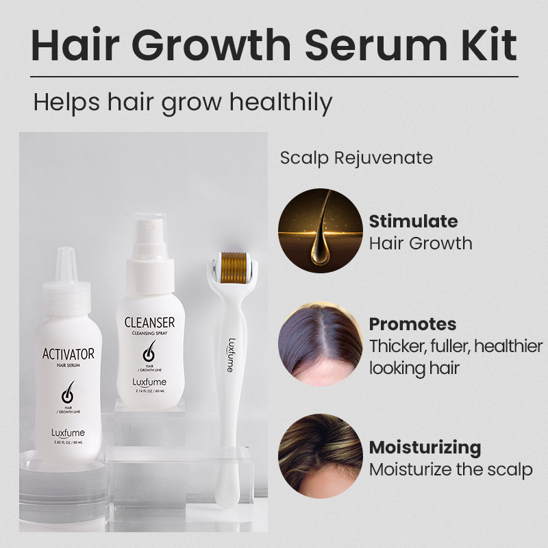 Luxfume private label Derma Roller biotin hair growth serum kit for Stimulate Hair Regrowth