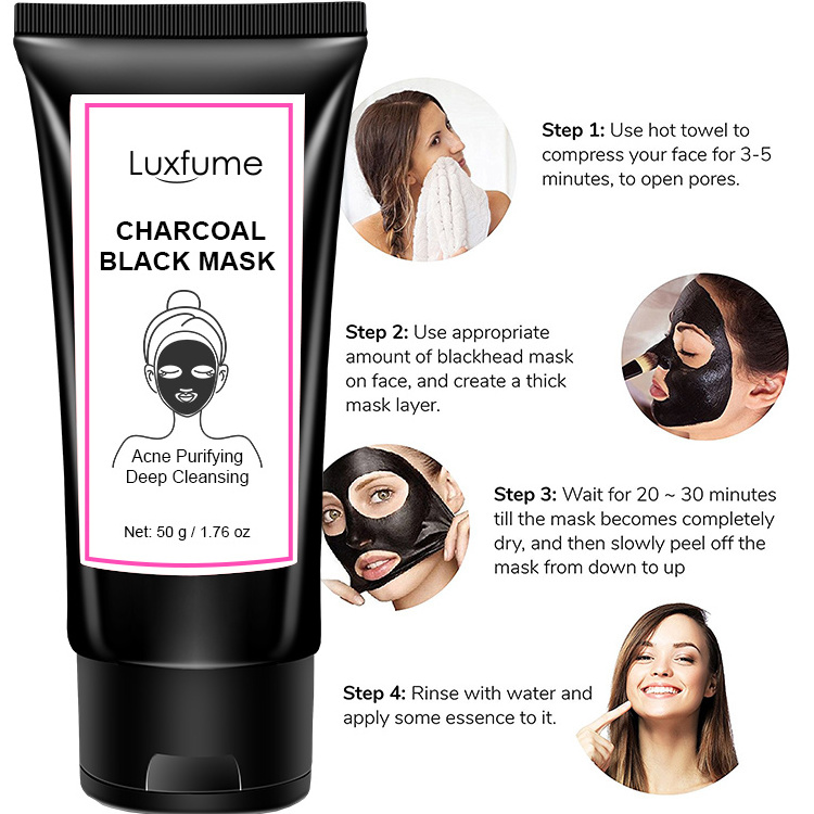 Factory Customized deep blackhead remover mask for Skin Pores Cleanse Private label active charcoal peel off masks with brush