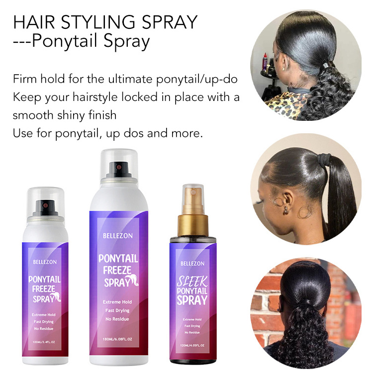 Private Label Hair Styling Sleek Ponytail Spray Strong Holding Melting Spray For Ponytails