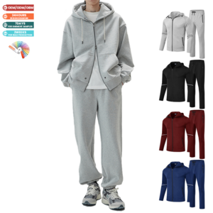 Custom Hoodie Set Two Piece Zipper Track Suit Polyester Jogger Set For Men