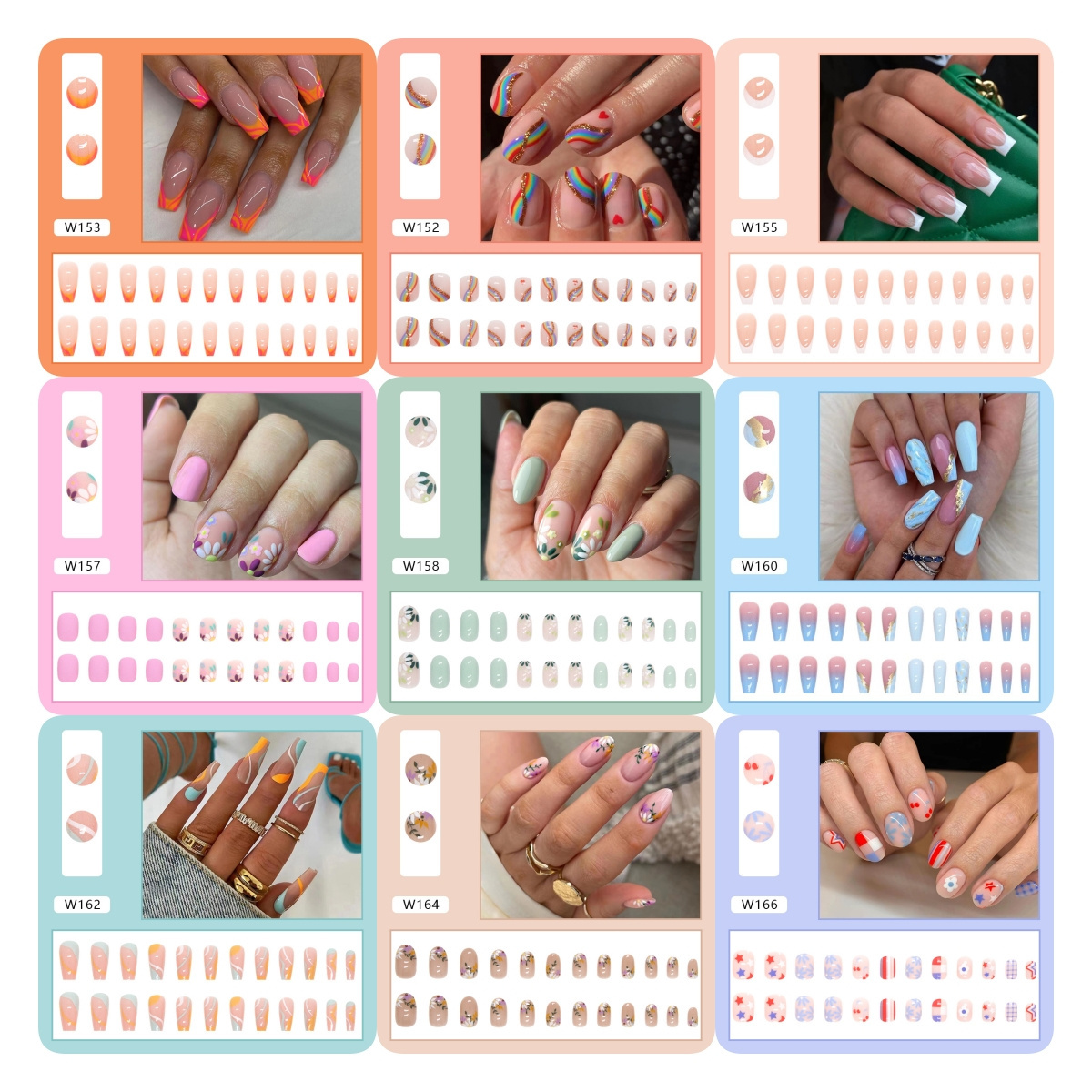 3D 24Pcs/Set With Sticker Rainbow Ballerina Full Cover Press on Nail Art Tips Artificial Long Coffin Designed Press On Nails