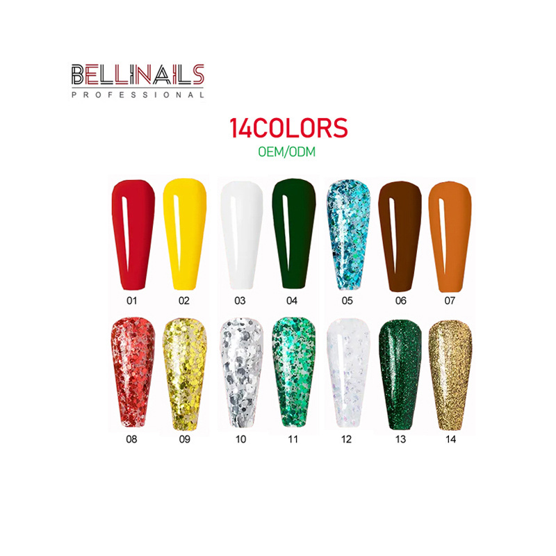 Bellinails Free Sample Wholesale Green Red Glitter Color Gel Soak Off Uv Gel Nail Polish Christmas