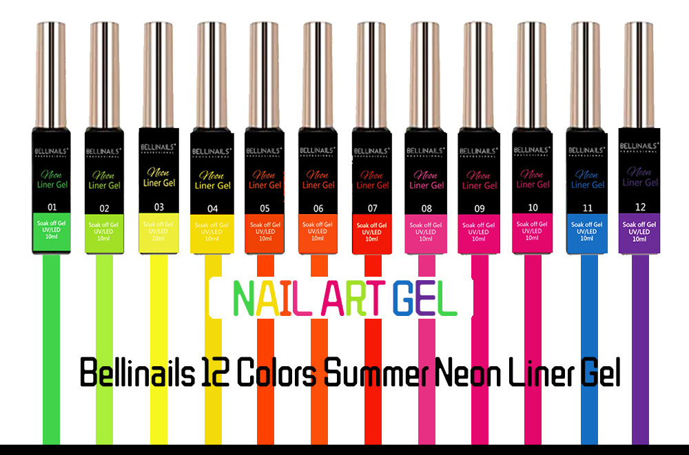 Bellinails UV gel OEM quick dry kit wholesale high thick pigment 12 summer hot neon colors set painting liner gel nail art