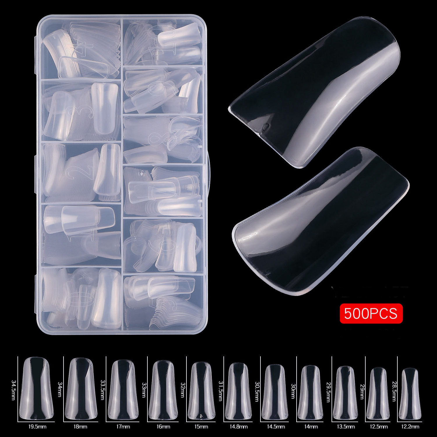 Bellinails Full Cover Duck Nail Tips Medium Long 500pcs/box Acrylic Clear Half Cover Shaped Wide Duck Feet Nail Tips