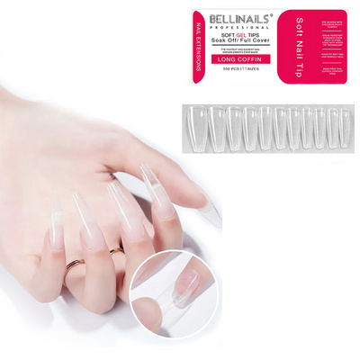 BELLINAILS  Private Label Gel X Gelly Tips Press On Nails Clear Full Cover Soft Gel Tips