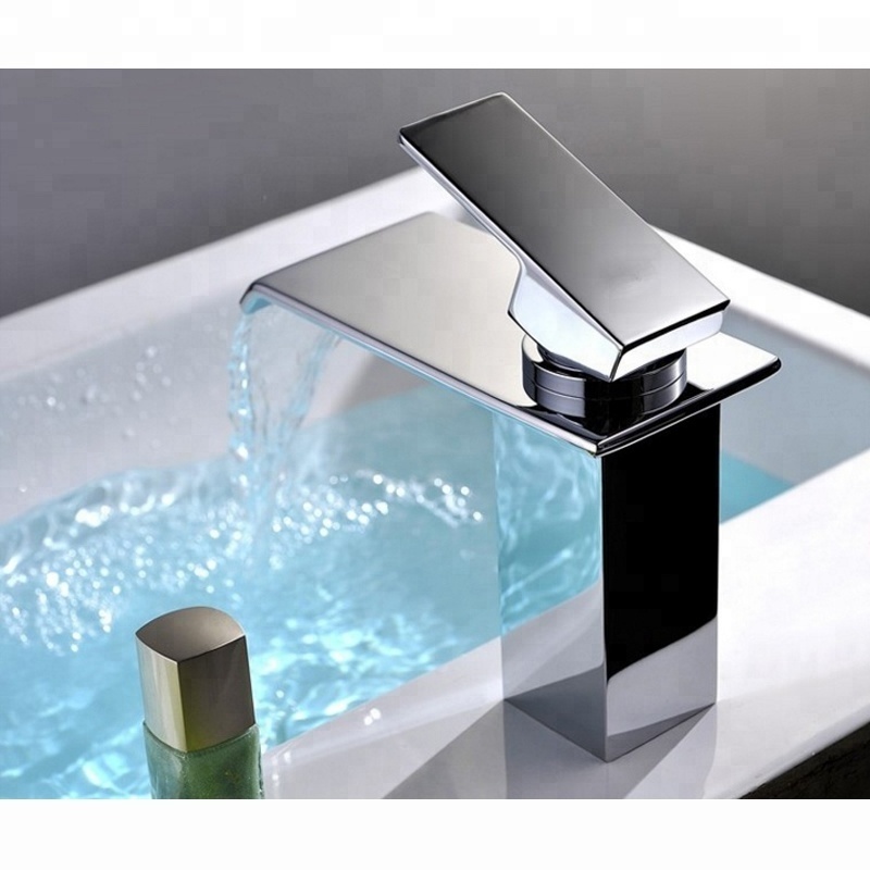 High standard water fall design style bathroom wash hand basin waterfall mixer tap deck mounted counter top single hole faucet