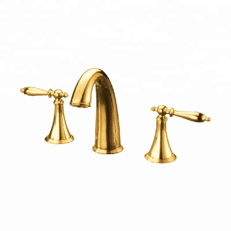 Classical modern 3 hole bathroom dual handle faucet cold hot brass material gold choice wash hand basin mixer tap faucet