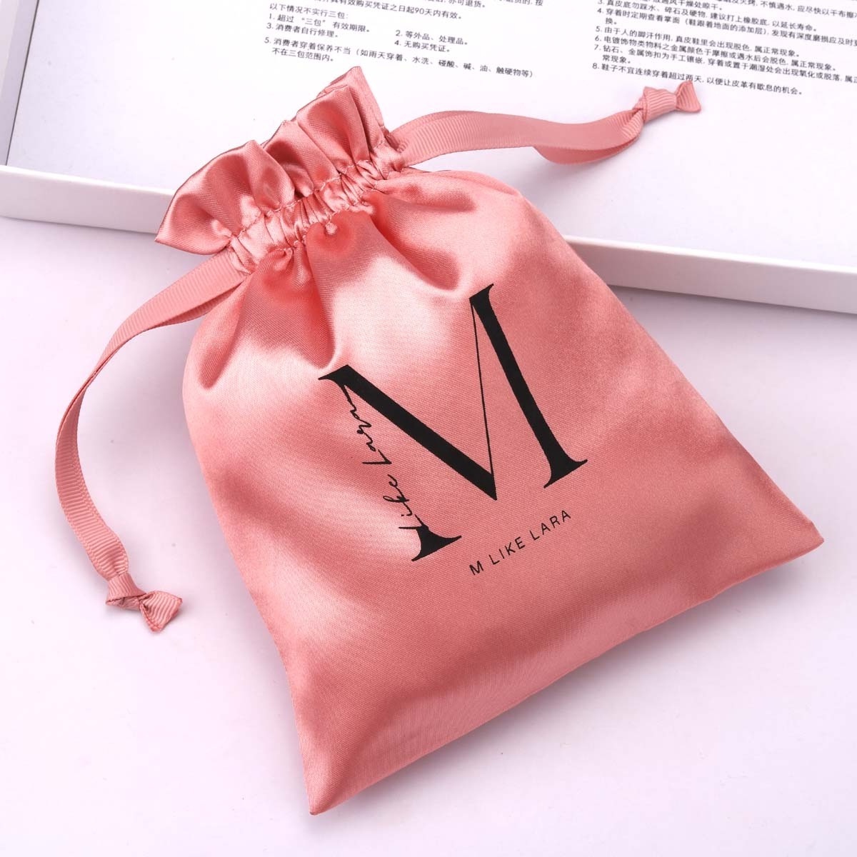 Custom Logo Printing Silk Drawstring Luxury Black Satin Hair Bundle Extension Underwear Packaging Pouch Silk Wig Bag