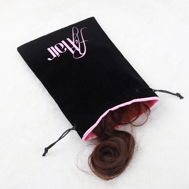 Custom Velvet Satin Lining Hair Bag Big Gift Bag  Velvet Bags For Wigs