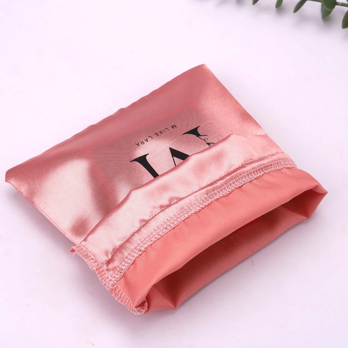 Custom Logo Printing Silk Drawstring Luxury Black Satin Hair Bundle Extension Underwear Packaging Pouch Silk Wig Bag