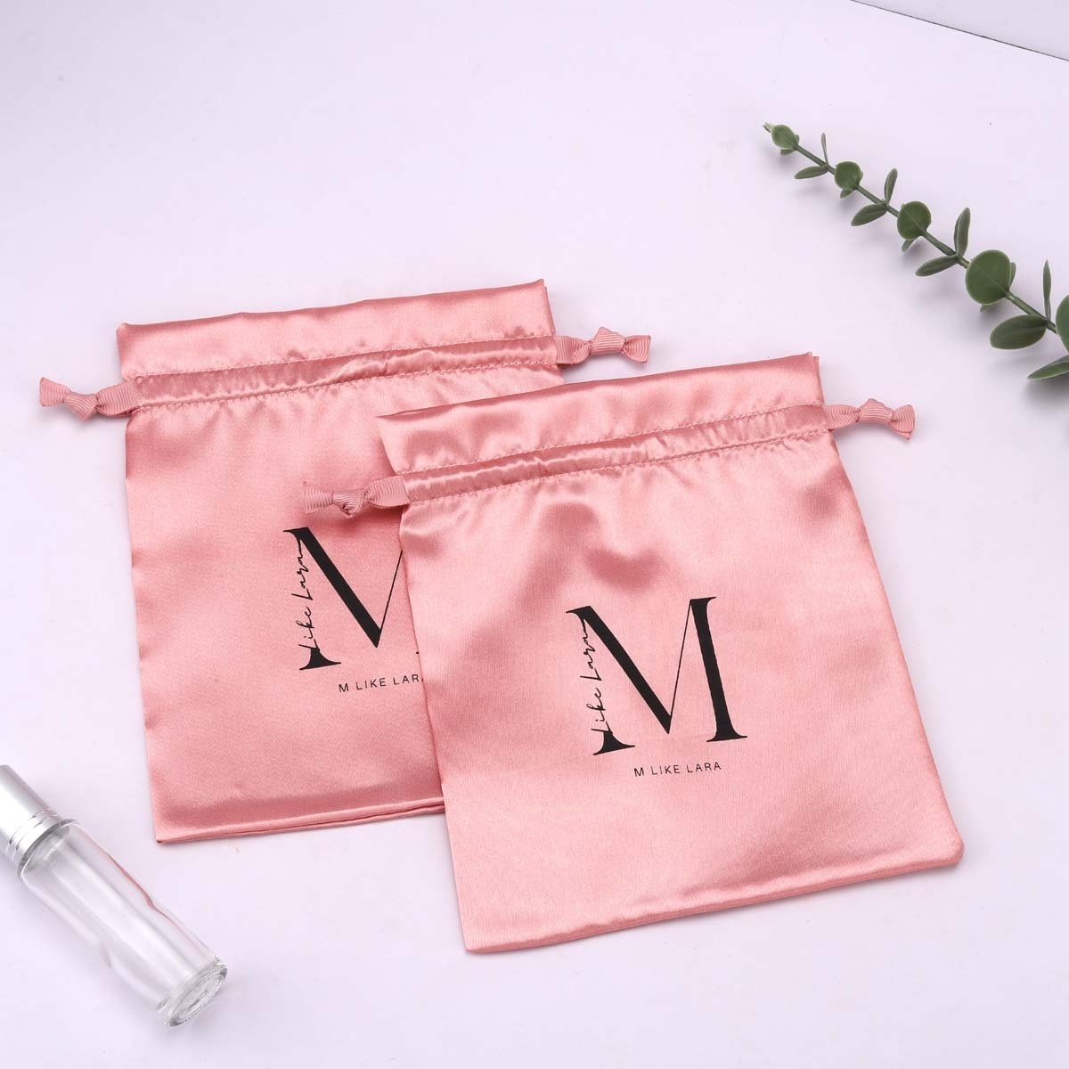 Custom Logo Printing Silk Drawstring Luxury Black Satin Hair Bundle Extension Underwear Packaging Pouch Silk Wig Bag