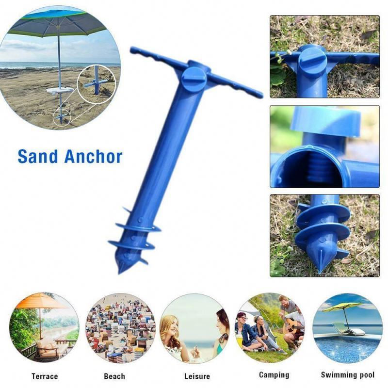 Beach Umbrella Sand Anchor Stand Holder with 3-Tier Screw, One Size Fits All Safe for Strong Wind