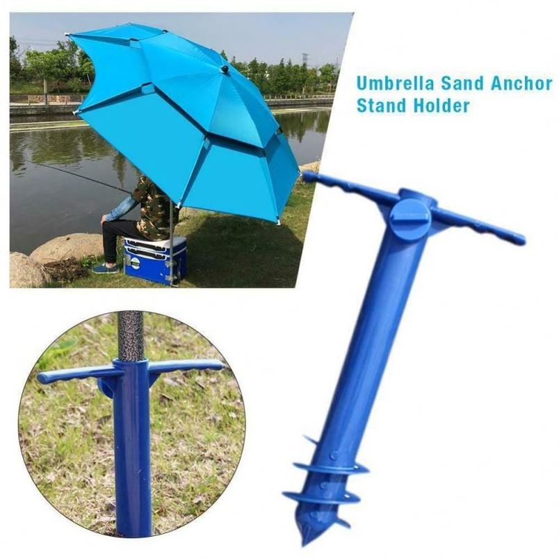 Beach Umbrella Sand Anchor Stand Holder with 3-Tier Screw, One Size Fits All Safe for Strong Wind